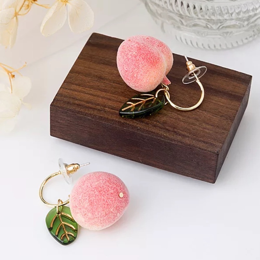 Peach pink fruit dangle earrings